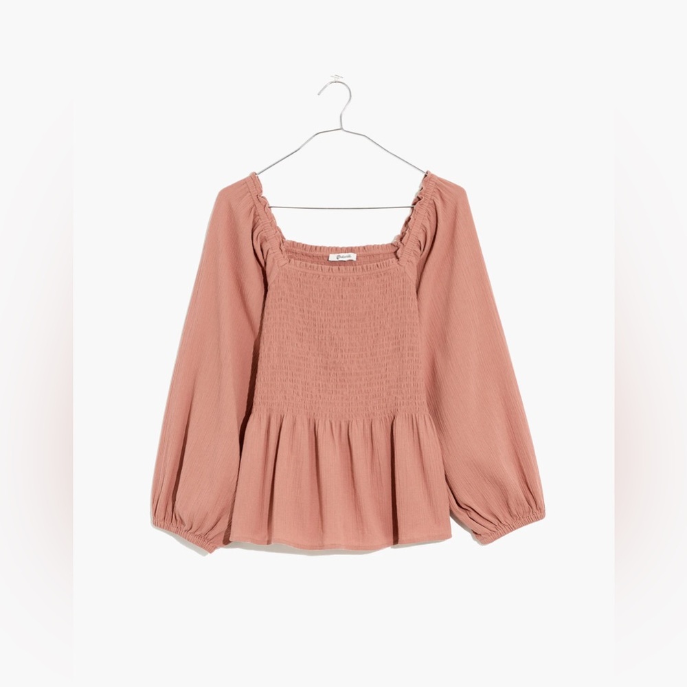 Madewell Lucie Smocked Peplum Top in Faded Mauve